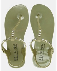 beige bedruckte flache Sandalen von Religion