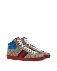 beige bedruckte hohe Sneakers aus Segeltuch von Gucci