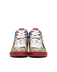 beige bedruckte hohe Sneakers aus Segeltuch von Gucci