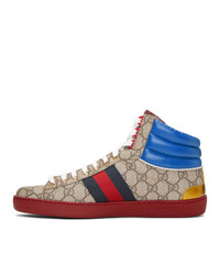 beige bedruckte hohe Sneakers aus Segeltuch von Gucci