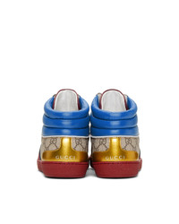 beige bedruckte hohe Sneakers aus Segeltuch von Gucci