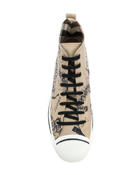 beige bedruckte hohe Sneakers aus Segeltuch von Burberry