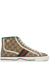 beige bedruckte hohe Sneakers aus Segeltuch von Gucci