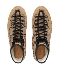 beige bedruckte hohe Sneakers aus Segeltuch von Gucci