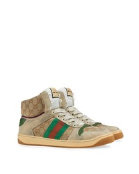 beige bedruckte hohe Sneakers aus Segeltuch von Gucci