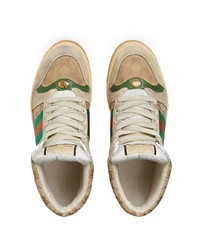 beige bedruckte hohe Sneakers aus Segeltuch von Gucci