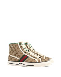 beige bedruckte hohe Sneakers aus Segeltuch von Gucci