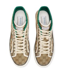 beige bedruckte hohe Sneakers aus Segeltuch von Gucci