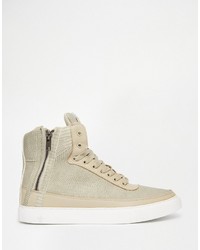 beige bedruckte hohe Sneakers von Criminal Damage