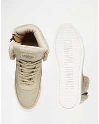 beige bedruckte hohe Sneakers von Criminal Damage