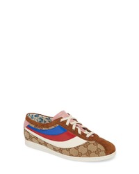 beige bedruckte Leder niedrige Sneakers