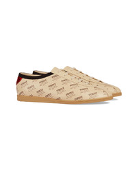 beige bedruckte Leder niedrige Sneakers von Gucci