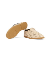 beige bedruckte Leder niedrige Sneakers von Gucci