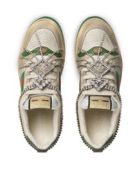 beige bedruckte Leder niedrige Sneakers von Gucci