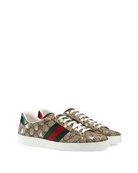 beige bedruckte Segeltuch niedrige Sneakers von Gucci