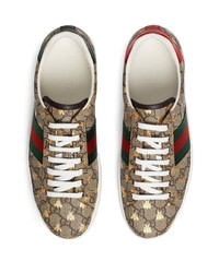 beige bedruckte Segeltuch niedrige Sneakers von Gucci