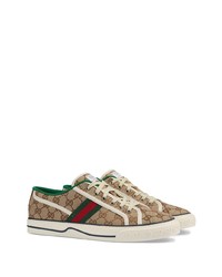 beige bedruckte Segeltuch niedrige Sneakers von Gucci