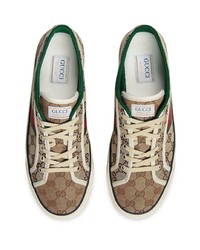 beige bedruckte Segeltuch niedrige Sneakers von Gucci