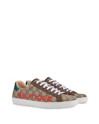 beige bedruckte Segeltuch niedrige Sneakers von Gucci