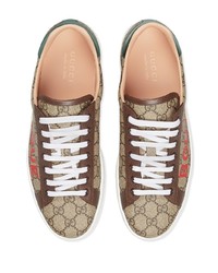 beige bedruckte Segeltuch niedrige Sneakers von Gucci