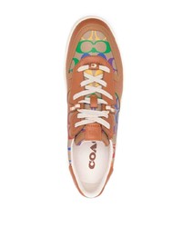 beige bedruckte Segeltuch niedrige Sneakers von Coach