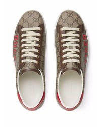 beige bedruckte Segeltuch niedrige Sneakers von Gucci