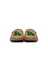 beige bedruckte Segeltuch Slipper von Gucci