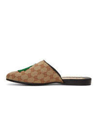 beige bedruckte Segeltuch Slipper von Gucci