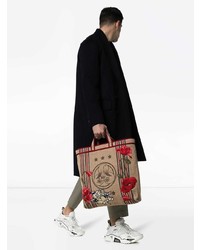 beige bedruckte Shopper Tasche aus Segeltuch von Gucci