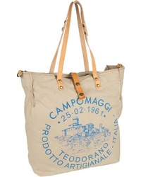 beige bedruckte Shopper Tasche aus Segeltuch von Campomaggi