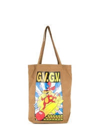beige bedruckte Shopper Tasche aus Segeltuch von G.V.G.V.