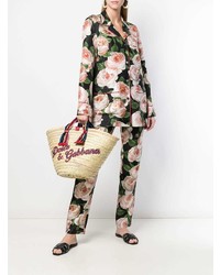 beige bedruckte Shopper Tasche aus Stroh von Dolce & Gabbana