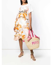 beige bedruckte Shopper Tasche aus Stroh von Emilio Pucci