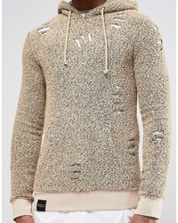 beige bedruckter Pullover mit einem Kapuze von Criminal Damage