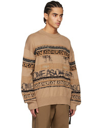 beige bedruckter Pullover mit einem Rundhalsausschnitt von Sacai