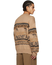 beige bedruckter Pullover mit einem Rundhalsausschnitt von Sacai