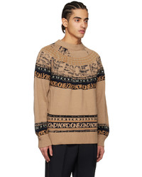 beige bedruckter Pullover mit einem Rundhalsausschnitt von Sacai