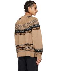 beige bedruckter Pullover mit einem Rundhalsausschnitt von Sacai