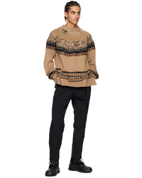 beige bedruckter Pullover mit einem Rundhalsausschnitt von Sacai