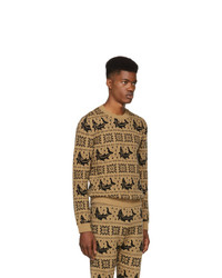 beige bedruckter Pullover mit einem Rundhalsausschnitt von Gucci