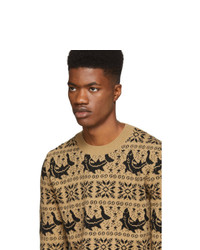 beige bedruckter Pullover mit einem Rundhalsausschnitt von Gucci