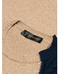 beige bedruckter Pullover mit einem Rundhalsausschnitt von Versace