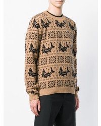 beige bedruckter Pullover mit einem Rundhalsausschnitt von Gucci