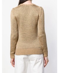 beige bedruckter Pullover mit einem Rundhalsausschnitt von Polo Ralph Lauren