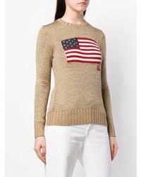 beige bedruckter Pullover mit einem Rundhalsausschnitt von Polo Ralph Lauren