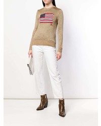 beige bedruckter Pullover mit einem Rundhalsausschnitt von Polo Ralph Lauren