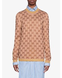 beige bedruckter Pullover mit einem Rundhalsausschnitt von Gucci