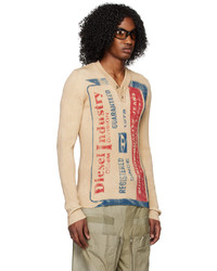 beige bedruckter Pullover mit einem V-Ausschnitt von Diesel