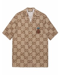 beige bedrucktes Kurzarmhemd von Gucci