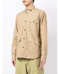 beige bedrucktes Langarmhemd von Comme des Garcons Homme